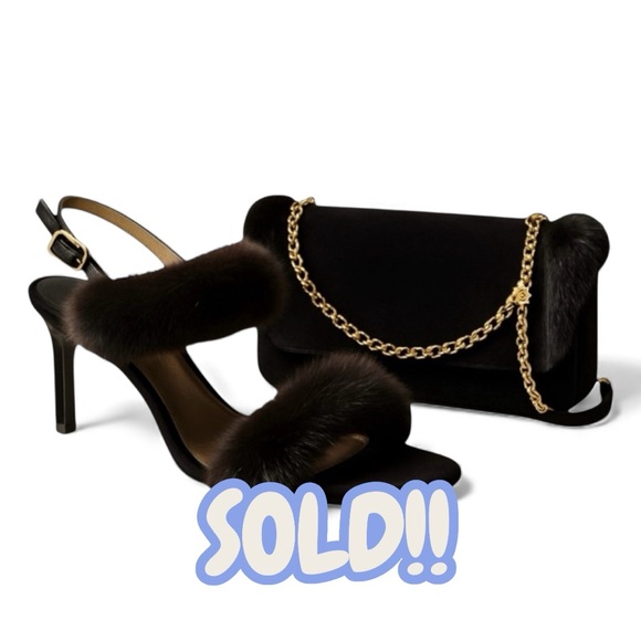 Escada Shoes - Vintage ESCADA fur kitten heel sandals +  matching baguette suede purse size 7.5